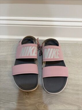 Nike Pink and Black Double-Strap Slide Sandals